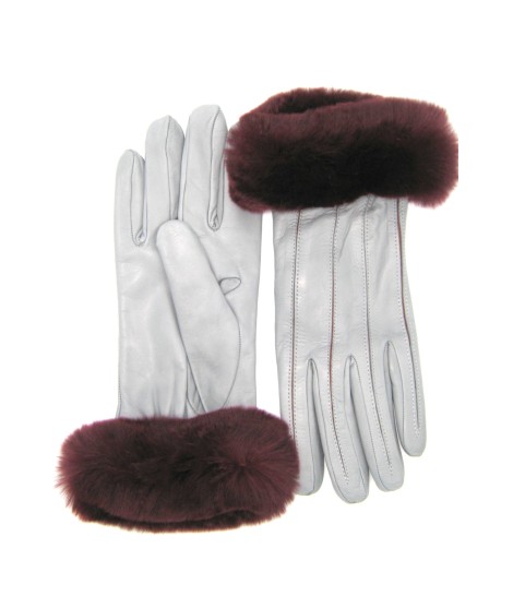Sermoneta Gloves Guanto Nappa con intarsi a contrasto e bordo Rex Grigio Perla/Bordeaux Economico