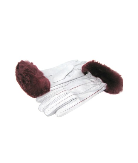 Sermoneta Gloves Guanto Nappa con intarsi a contrasto e bordo Rex Grigio Perla/Bordeaux Economico