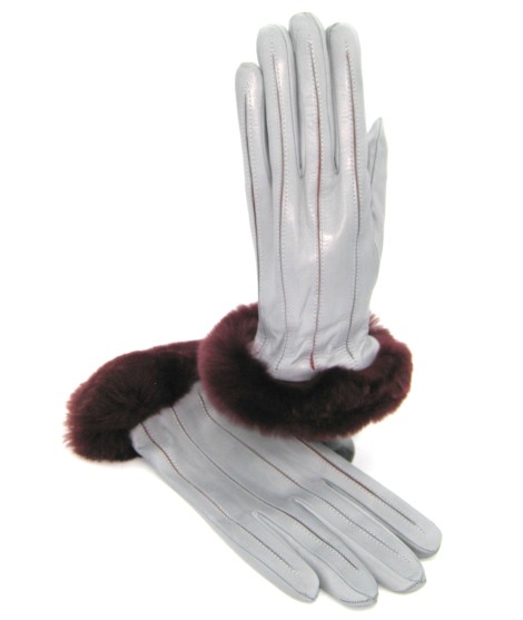 Sermoneta Gloves Guanto Nappa con intarsi a contrasto e bordo Rex Grigio Perla/Bordeaux Economico
