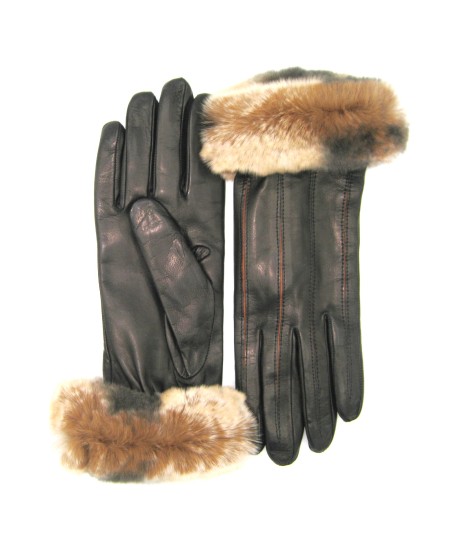 Sermoneta Gloves Guanto Nappa con intarsi a contrasto e bordo Rex Nero/Cognac Online