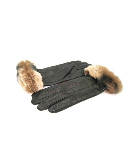 Sermoneta Gloves Guanto Nappa con intarsi a contrasto e bordo Rex Nero/Cognac Online