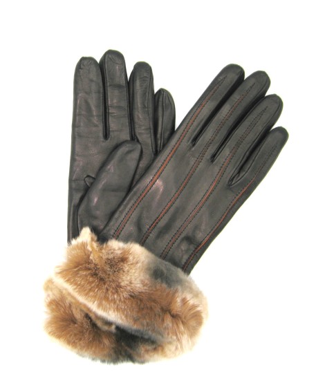 Sermoneta Gloves Guanto Nappa con intarsi a contrasto e bordo Rex Nero/Cognac Online