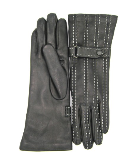 Sermoneta Gloves Guanto in Nappa 4bt con Impunture e Cinturino Nero/Ecru Outlet