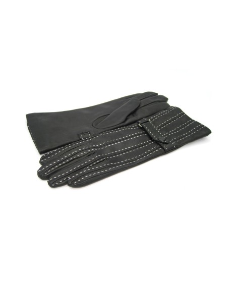 Sermoneta Gloves Guanto in Nappa 4bt con Impunture e Cinturino Nero/Ecru Outlet