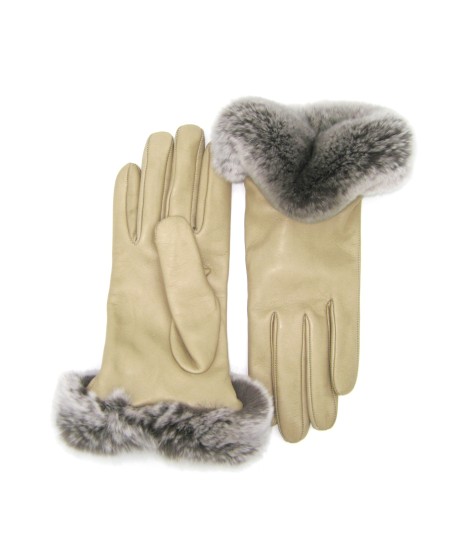 Sermoneta Gloves Guanto in Nappa 2bt con bordo Rex fodera cashmere Toupe In Vendita