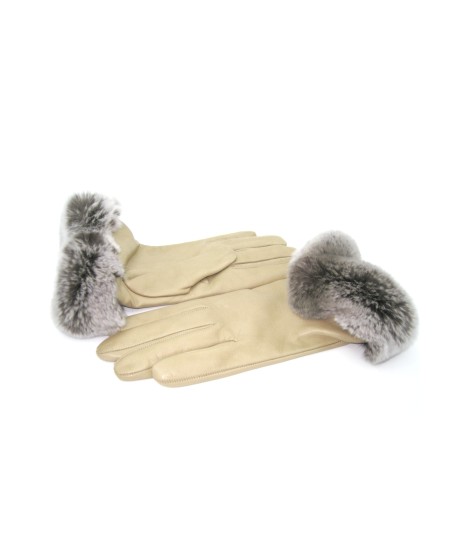 Sermoneta Gloves Guanto in Nappa 2bt con bordo Rex fodera cashmere Toupe In Vendita