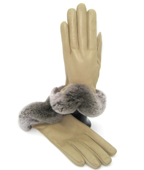 Sermoneta Gloves Guanto in Nappa 2bt con bordo Rex fodera cashmere Toupe In Vendita