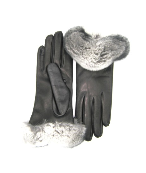 Sermoneta Gloves Guanto in Nappa 2bt con bordo Rex fodera cashmere Nero Saldi