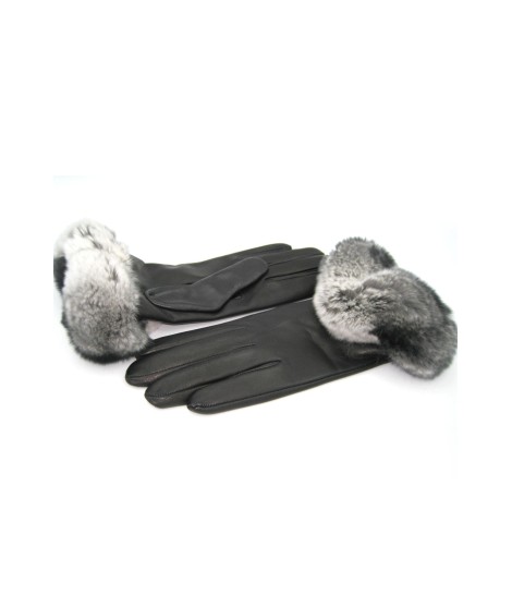 Sermoneta Gloves Guanto in Nappa 2bt con bordo Rex fodera cashmere Nero Saldi