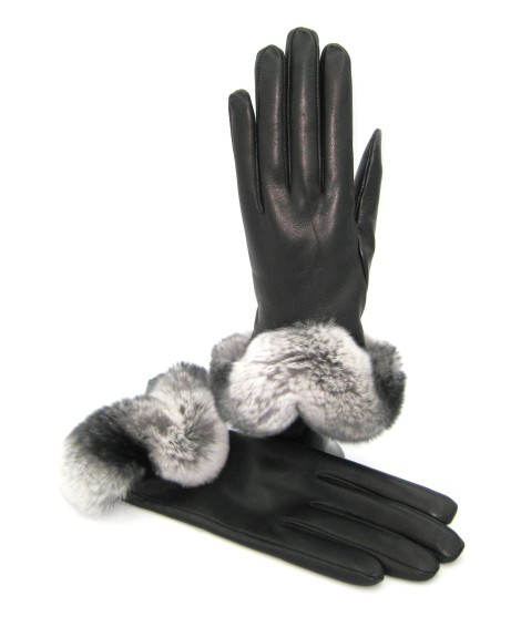 Sermoneta Gloves Guanto in Nappa 2bt con bordo Rex fodera cashmere Nero Saldi