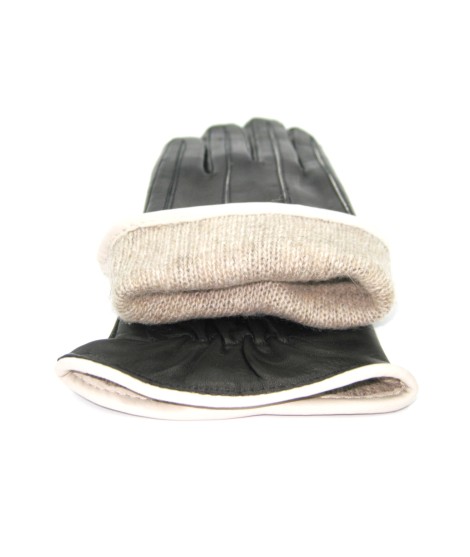 Sermoneta Gloves Guanto in Nappa con intarsi a contrasto Nero/Panna Vendita Calda