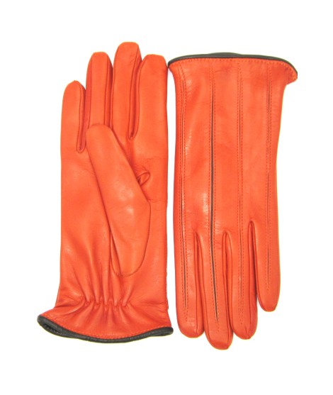 Sermoneta Gloves Guanto in Nappa con intarsi a contrasto Arancio/Moro Vendita Economica