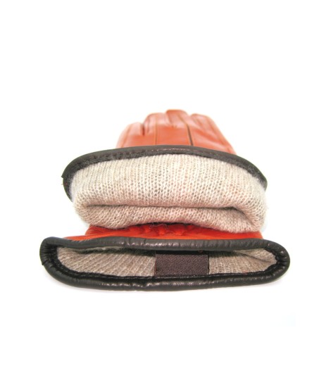 Sermoneta Gloves Guanto in Nappa con intarsi a contrasto Arancio/Moro Vendita Economica