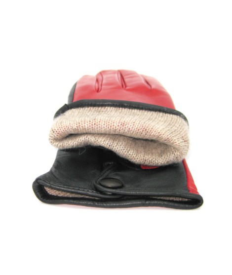 Sermoneta Gloves Guanto Nappa fodera cashmere Touch Screen Rosso/Nero Saldi Di Fabbrica