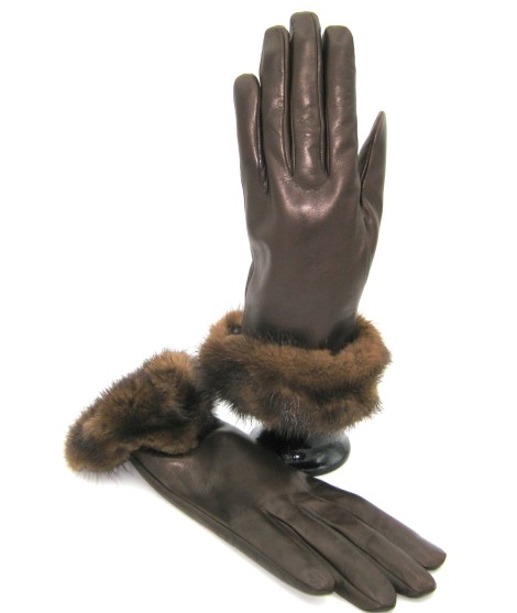 Sermoneta Gloves Guanto in Nappa 4bt con risvolto in Visone T.Moro Affare Del Giorno