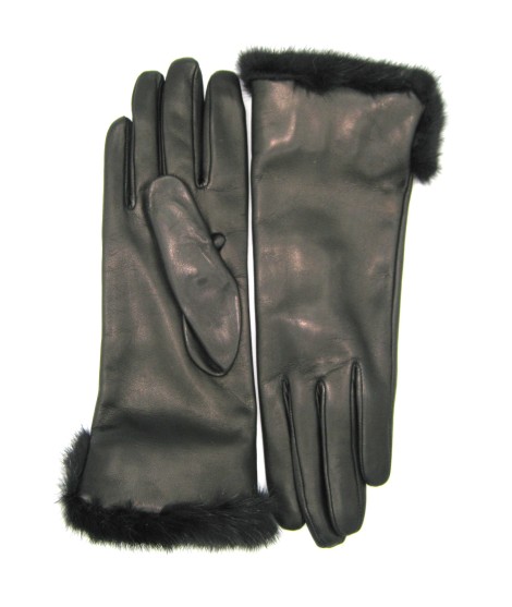 Sermoneta Gloves Guanto in Nappa 4bt con risvolto in Visone Nero Prezzo Ridotto
