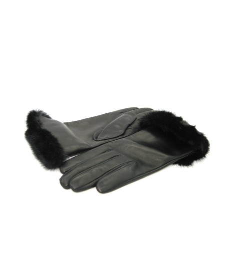 Sermoneta Gloves Guanto in Nappa 4bt con risvolto in Visone Nero Prezzo Ridotto