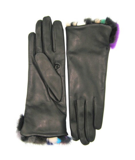 Sermoneta Gloves Guanto in Nappa 4bt con risvolto Visone multicolor Nero Sottocosto