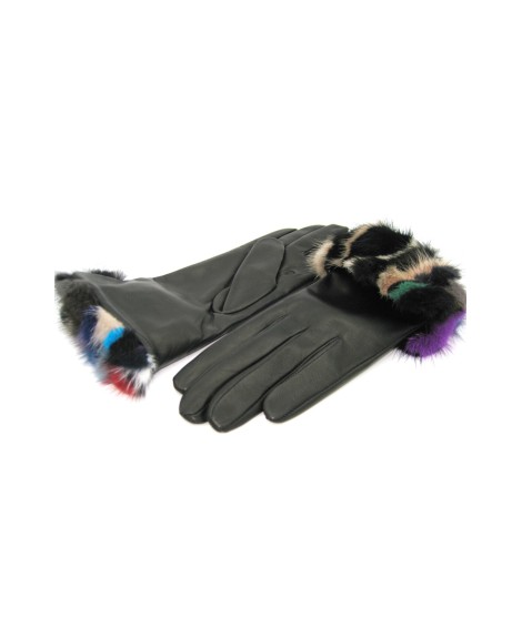Sermoneta Gloves Guanto in Nappa 4bt con risvolto Visone multicolor Nero Sottocosto