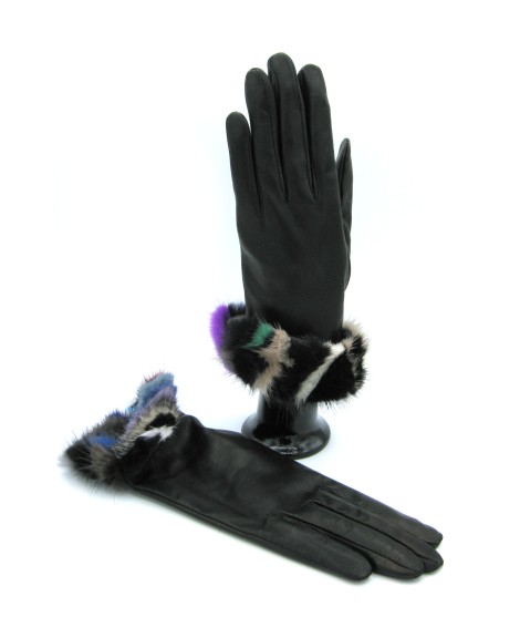 Sermoneta Gloves Guanto in Nappa 4bt con risvolto Visone multicolor Nero Sottocosto