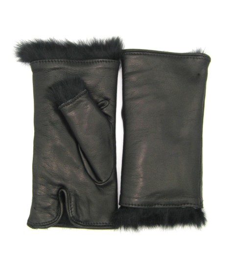 Sermoneta Gloves Manicotto 2bt foderato in Lapin Nero Sconto