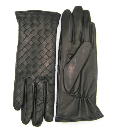 Sermoneta Gloves Guanto in Nappa Intrecciato fodera cashmere Nero Economico