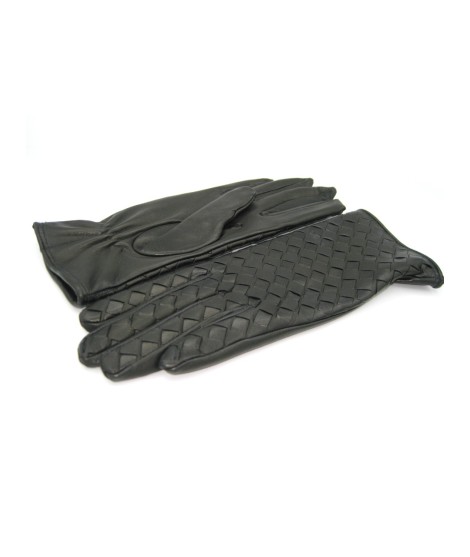 Sermoneta Gloves Guanto in Nappa Intrecciato fodera cashmere Nero Economico