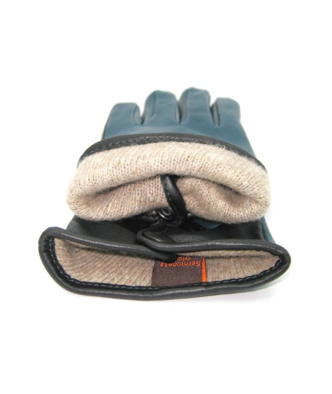 Sermoneta Gloves Guanto in Nappa fodera cashmere Touch screen Petrolio/Nero Moda