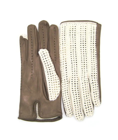 Sermoneta Gloves Guanto Guida con palmo in Nappa e dorso in Crochet Fango Comprare a buon mercato
