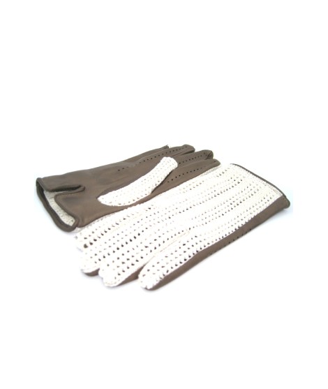 Sermoneta Gloves Guanto Guida con palmo in Nappa e dorso in Crochet Fango Comprare a buon mercato