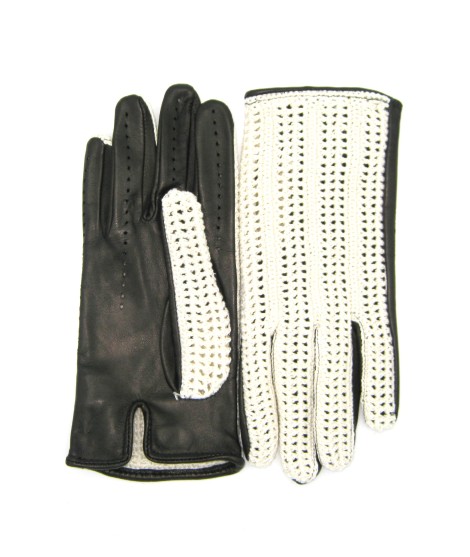 Sermoneta Gloves Guanto Guida con palmo in Nappa e dorso in Crochet Nero Grande vendita