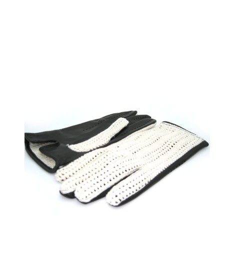 Sermoneta Gloves Guanto Guida con palmo in Nappa e dorso in Crochet Nero Grande vendita