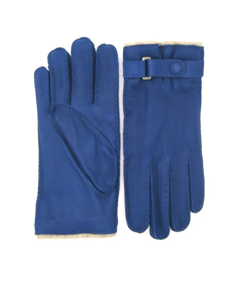 Sermoneta Gloves Guanto in Cervo fod. cashmere con cinturino Blu Inchiostro Offerta natalizia