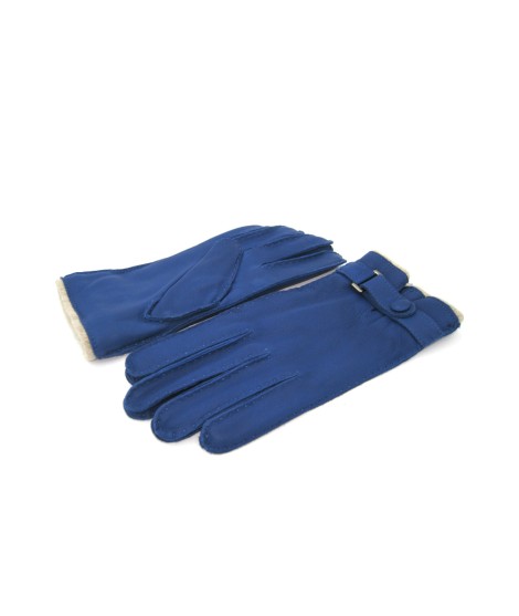 Sermoneta Gloves Guanto in Cervo fod. cashmere con cinturino Blu Inchiostro Offerta natalizia