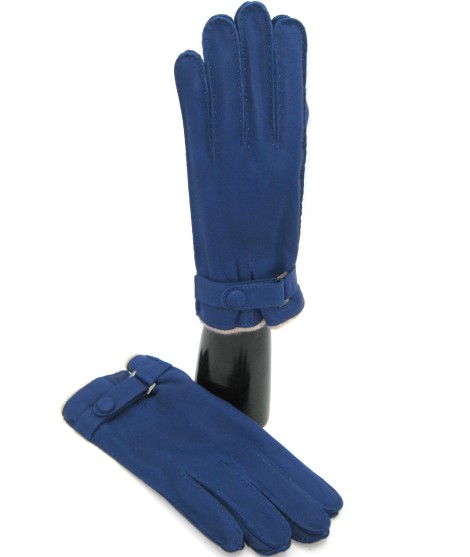 Sermoneta Gloves Guanto in Cervo fod. cashmere con cinturino Blu Inchiostro Offerta natalizia