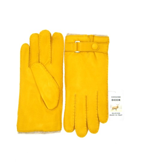 Sermoneta Gloves Guanto in Cervo fod. cashmere con cinturino Giallo Italy