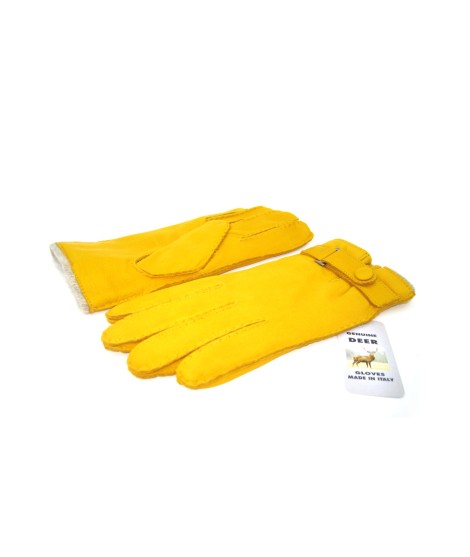 Sermoneta Gloves Guanto in Cervo fod. cashmere con cinturino Giallo Italy