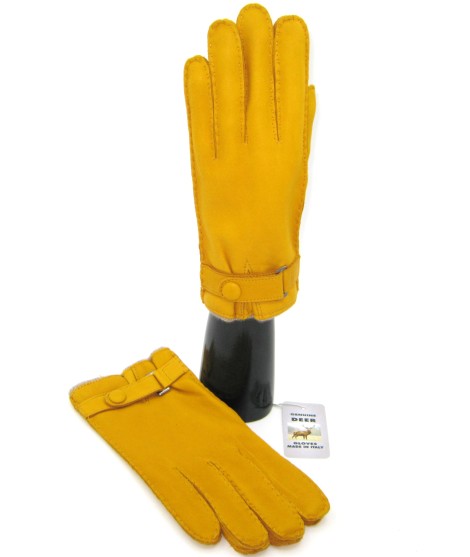 Sermoneta Gloves Guanto in Cervo fod. cashmere con cinturino Giallo Italy
