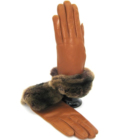 Sermoneta Gloves Guanto Nappa con risvolto Rex fodera cashmere. Tan Presa