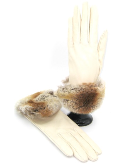 Sermoneta Gloves Guanto Nappa con risvolto Rex fodera cashmere. Panna In Vendita
