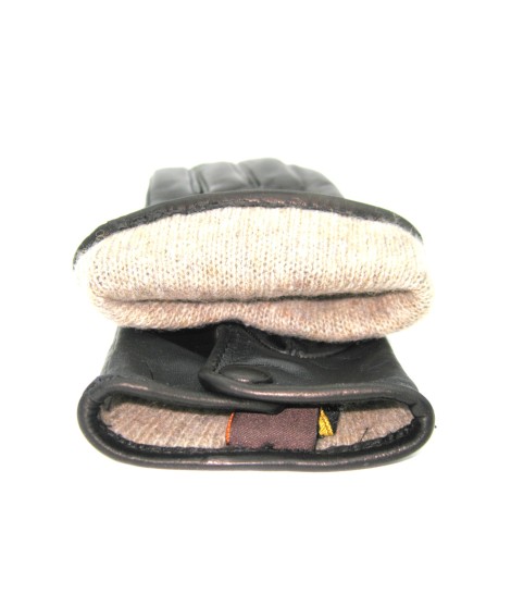 Sermoneta Gloves Guanti in Nappa fod. cashmere con bottone Touch Screen Nero Enormi sconti