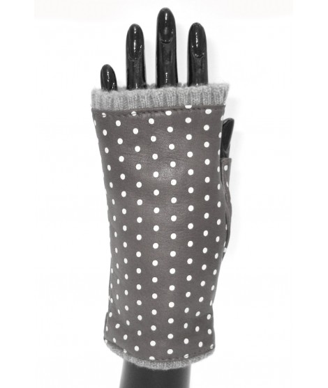 Sermoneta Gloves Guanto manicotto in Nappa stampa pois foderato cashmere Verde oliva Esporta salva