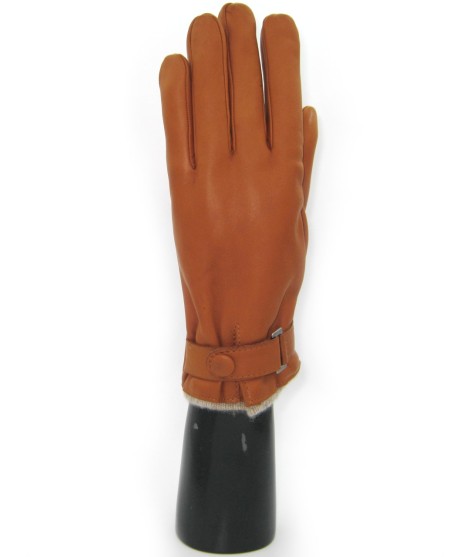 Sermoneta Gloves Guanto in Nappa foderato cashmere con cinturino Tan Smaltimento dello stoccaggio