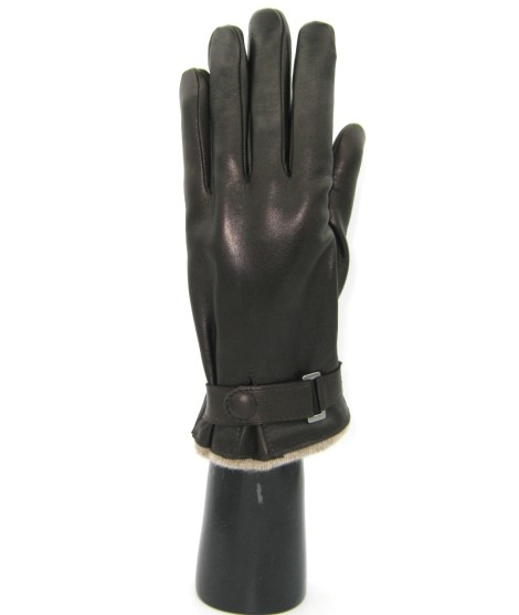 Sermoneta Gloves Guanto in Nappa foderato cashmere con cinturino T.Moro Vendita calda
