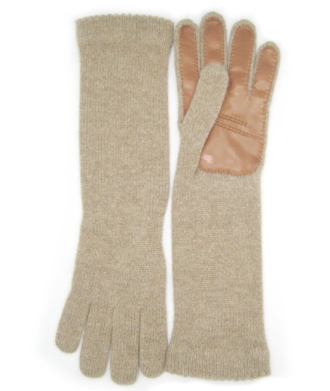 Sermoneta Gloves Guanto in 100% cashmere 4bt con palmo in Nappa Taupe/Tan Rilascio limitato
