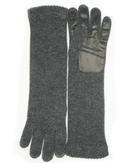 Sermoneta Gloves Guanto in 100% cashmere 4bt con palmo in Nappa Grigio scuro/Nero Ultimi tre giorni