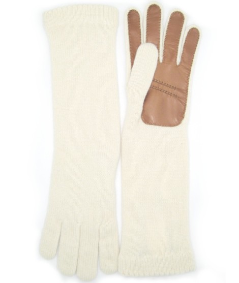 Sermoneta Gloves Guanto in 100% cashmere 4bt con palmo in Nappa Panna/Tan ACQUISTA ORA
