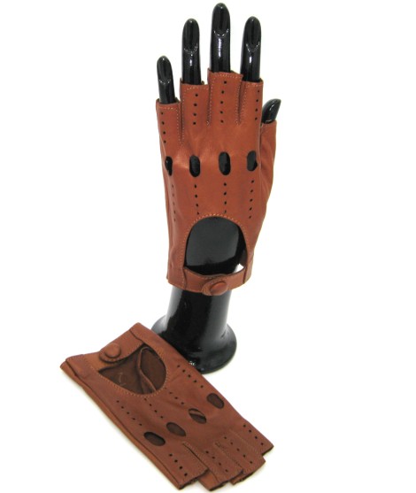 Sermoneta Gloves Guanto Guida in Nappa sfoderato 1/2 dita Tan Promozione temporanea
