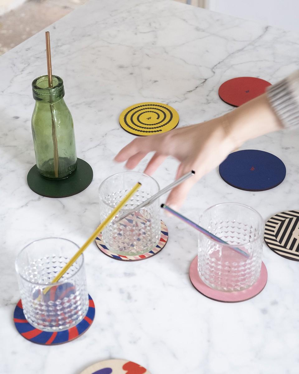 Wood'd FUNKY COASTERS SET Nuovo