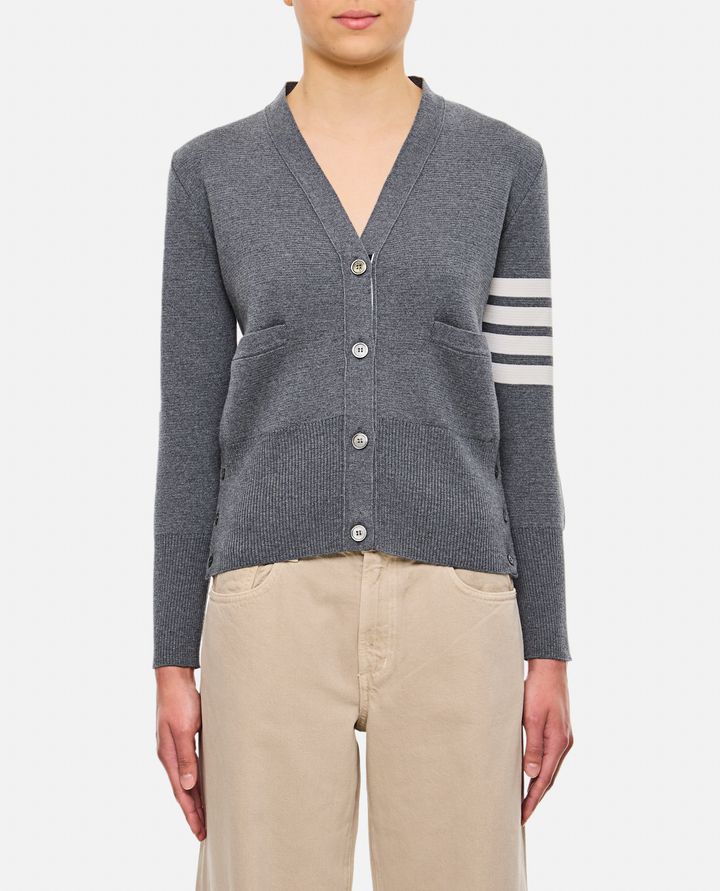 Thom Browne CARDIGAN MILANO CLASSIC SCOLLO A V GRIGIO DA DONNA - THOM BROWNE